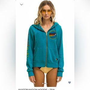 AVIATOR NATION LOGO HOODIE - TEAL Medium  Like New